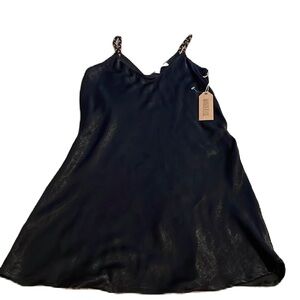 Wanderlux XS black crushed velvet like dress with braided straps NWT